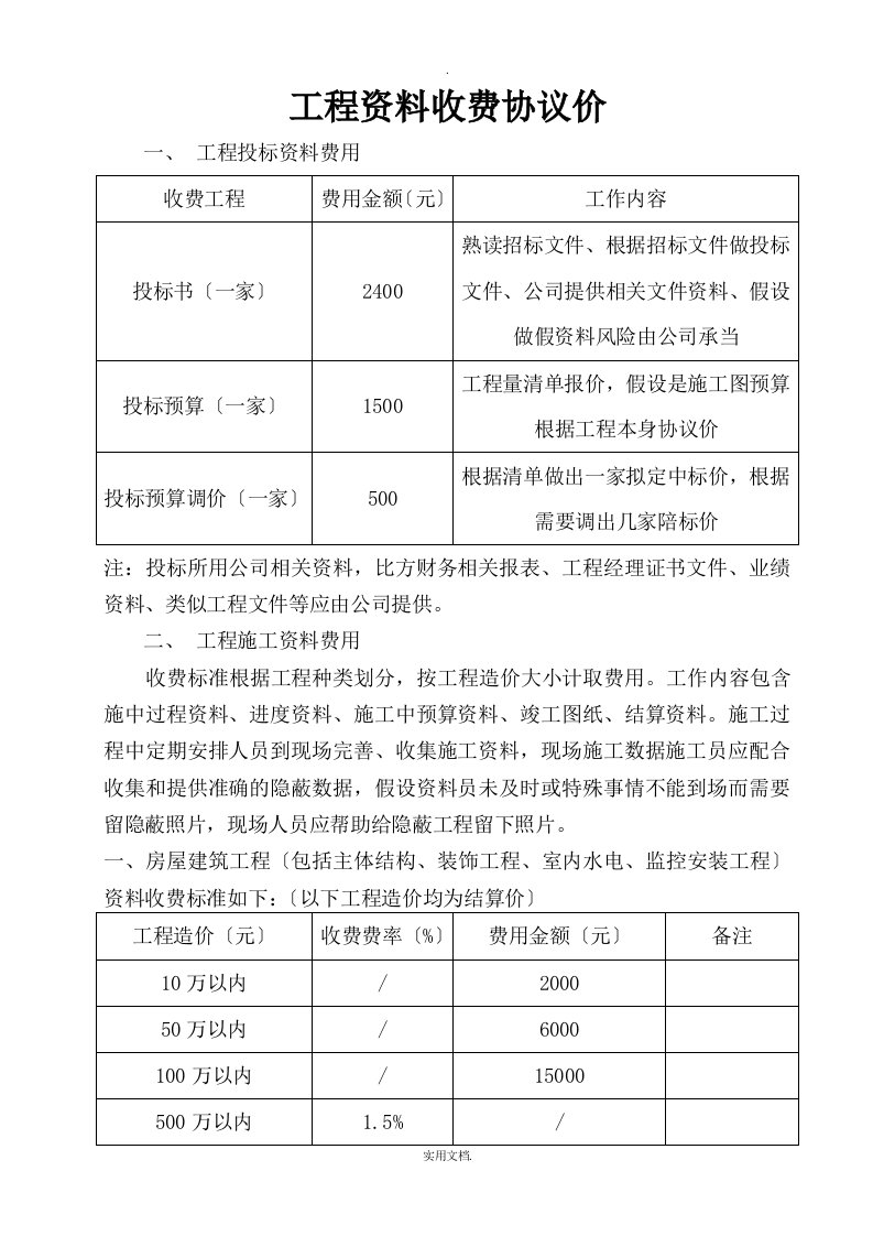 工程资料收费标准