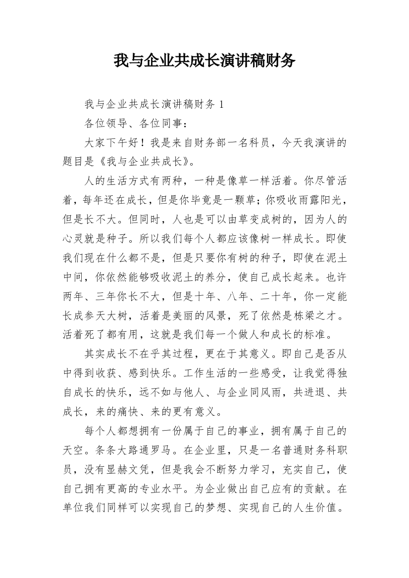 我与企业共成长演讲稿财务