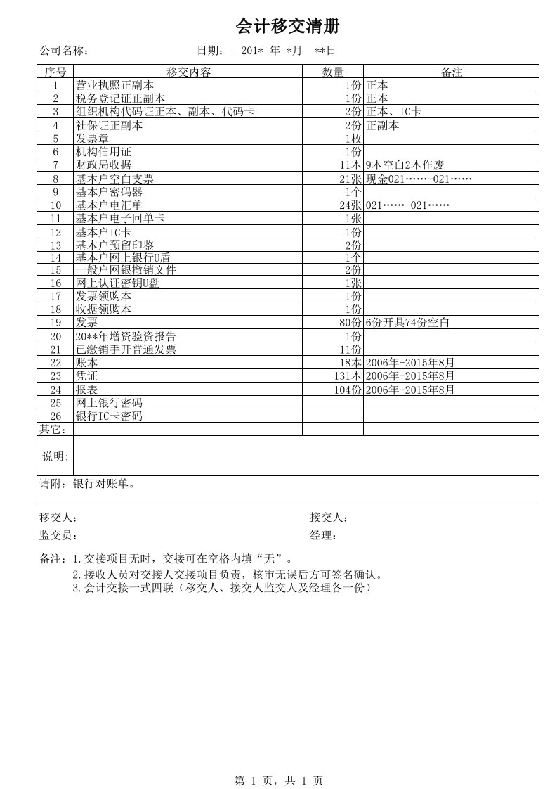 会计交接清单