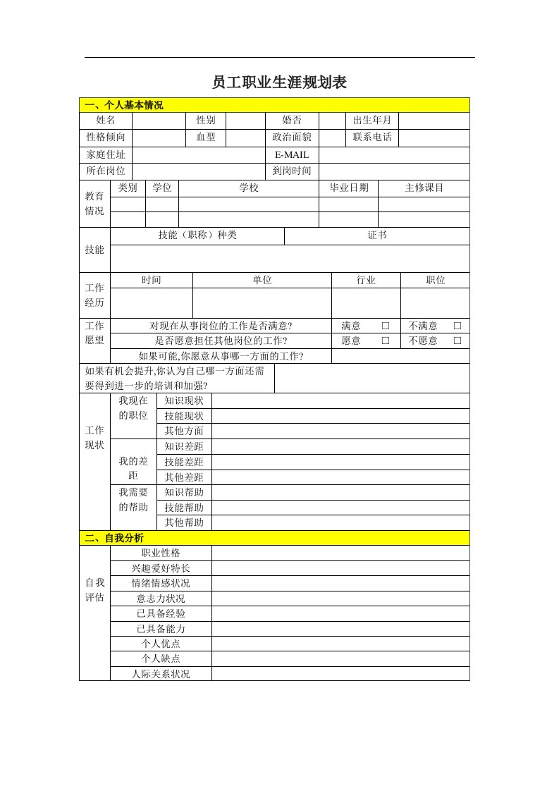 供电公司员工职业生涯规划表格1