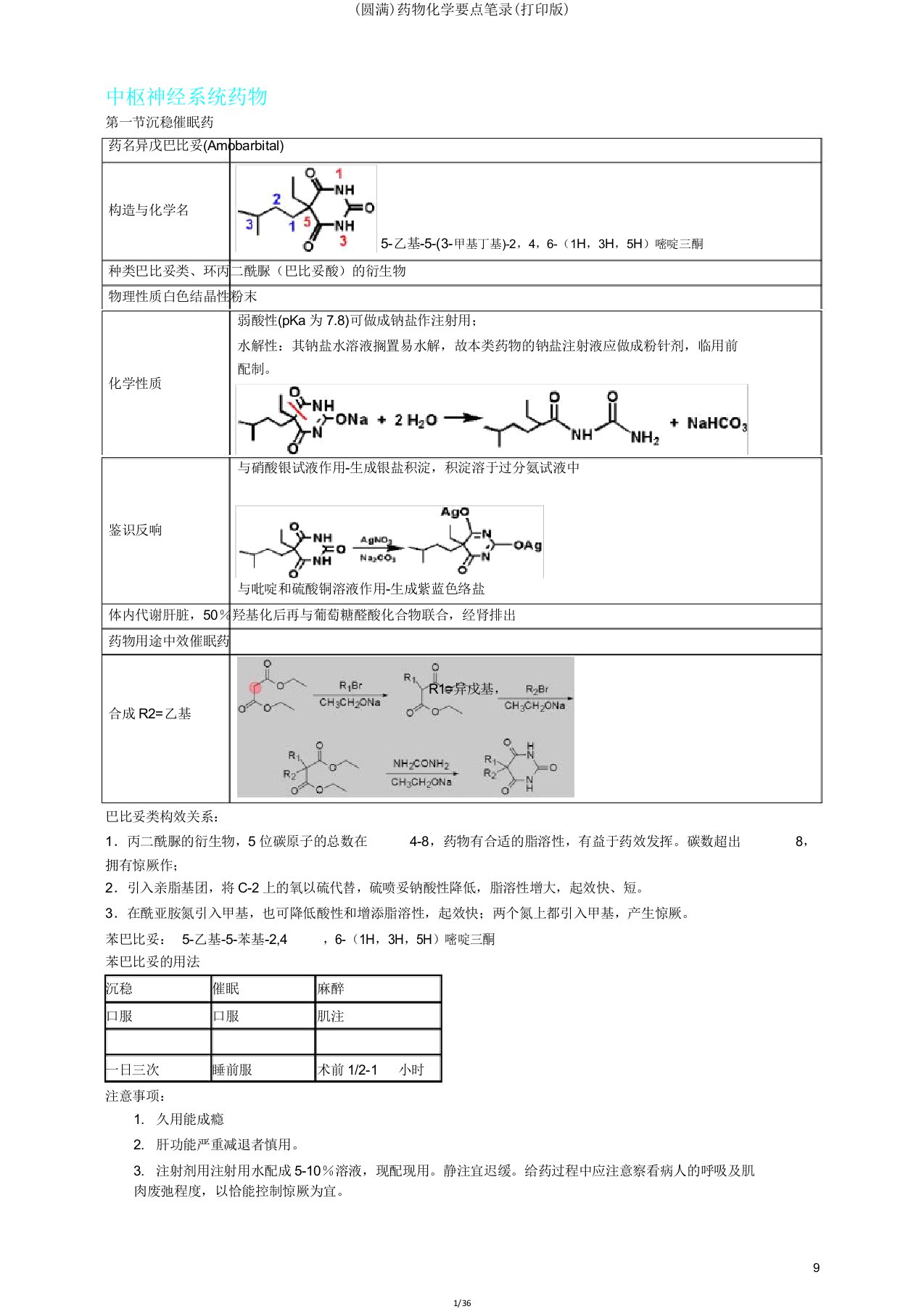 药物化学重点笔记(打印版)