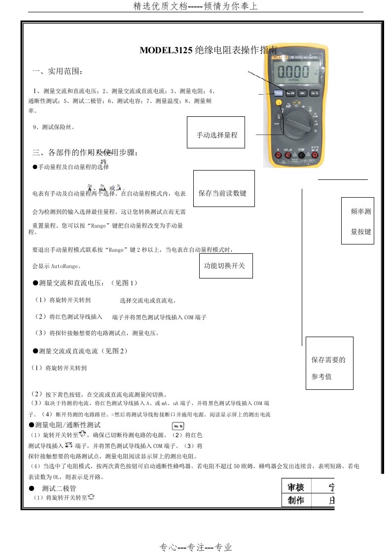 FLUKE-17B型万用表使用说明(共2页)