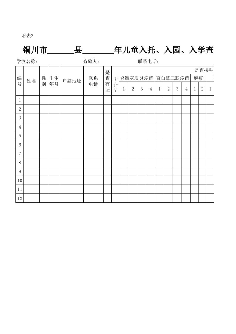 儿童入学查验接种统计表