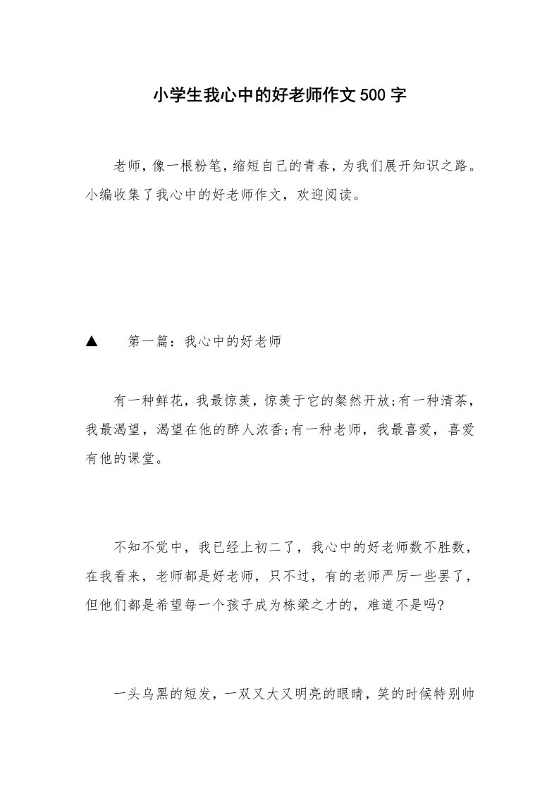 小学生我心中的好老师作文500字