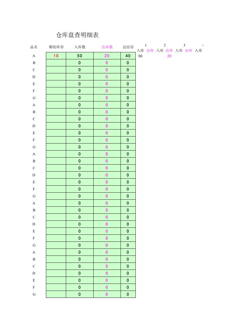 仓库进销存表格