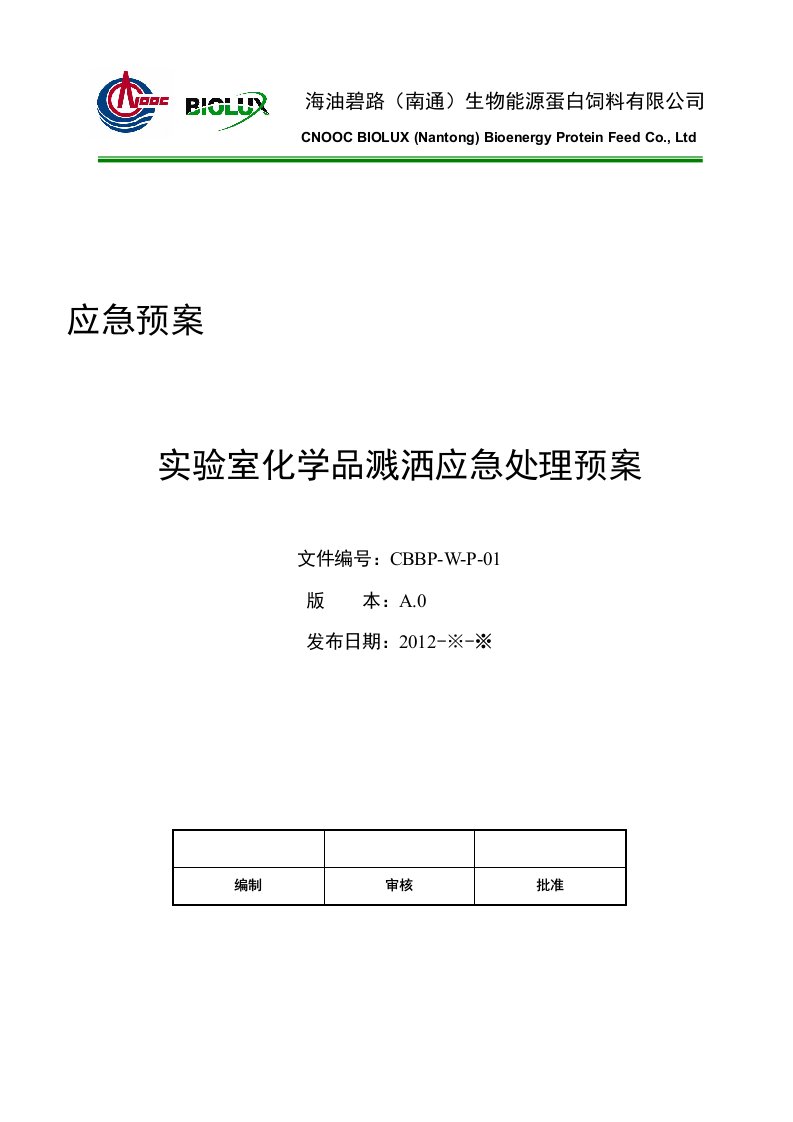 实验室化学品溅洒应急处理预案