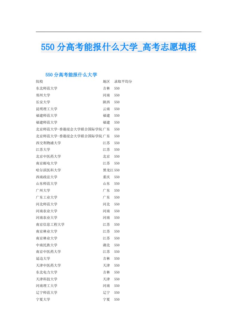 550分高考能报什么大学_高考志愿填报