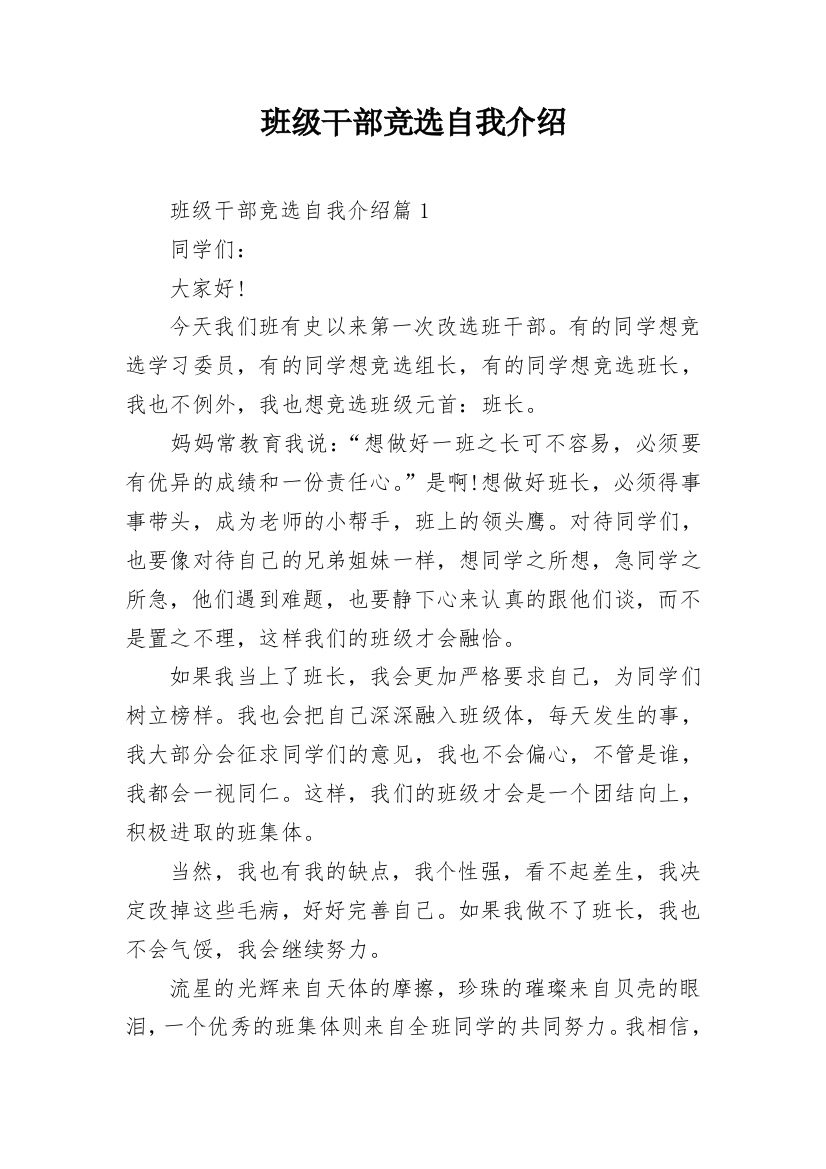 班级干部竞选自我介绍