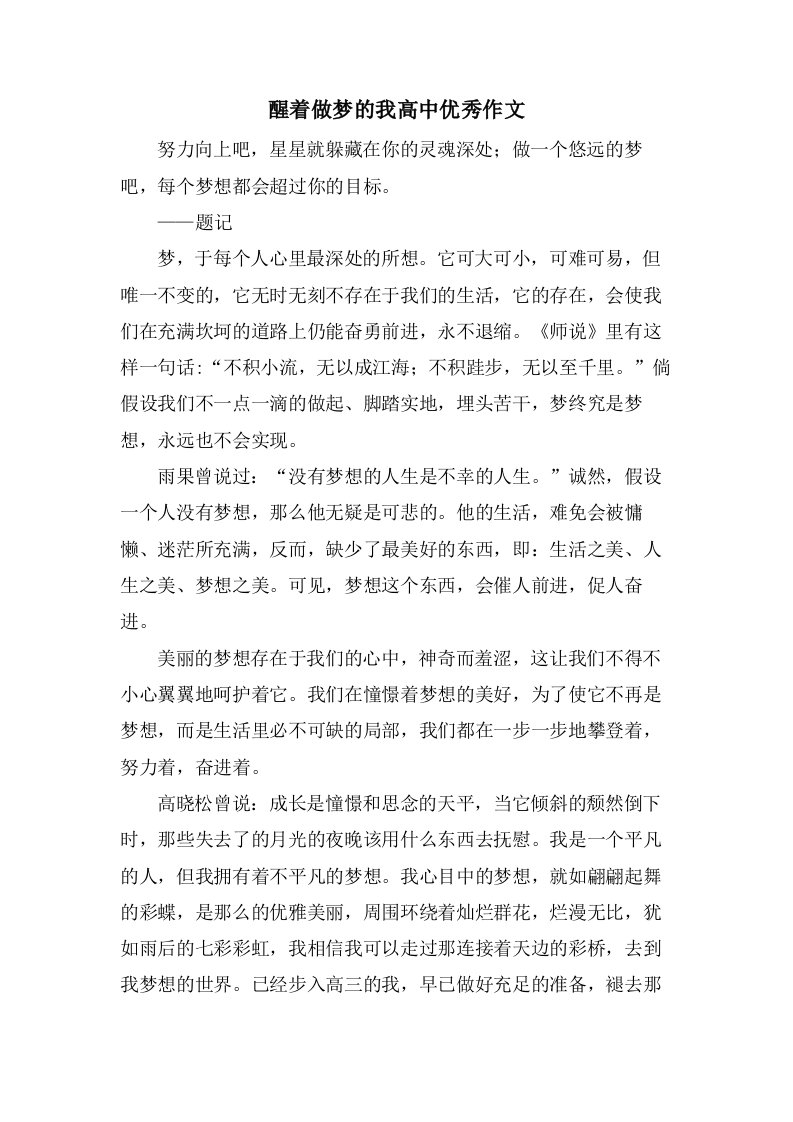 醒着做梦的我高中作文