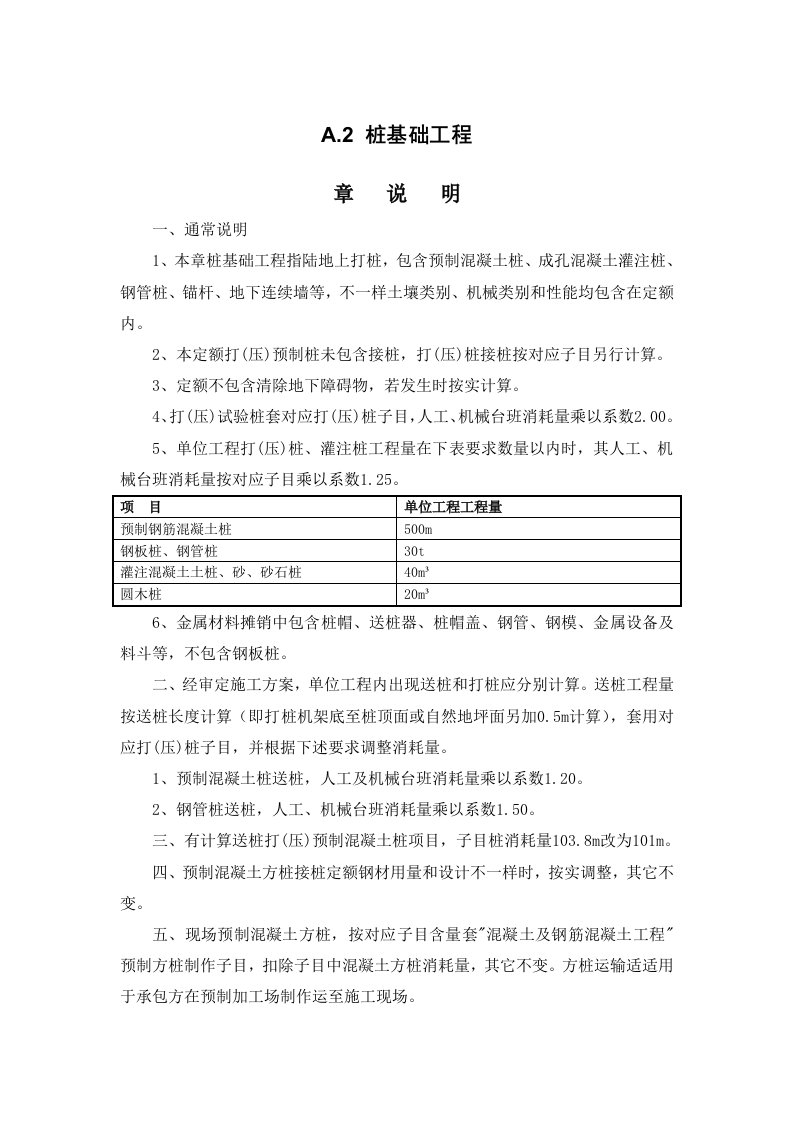 2021年定额桩基础说明及计算新版规则