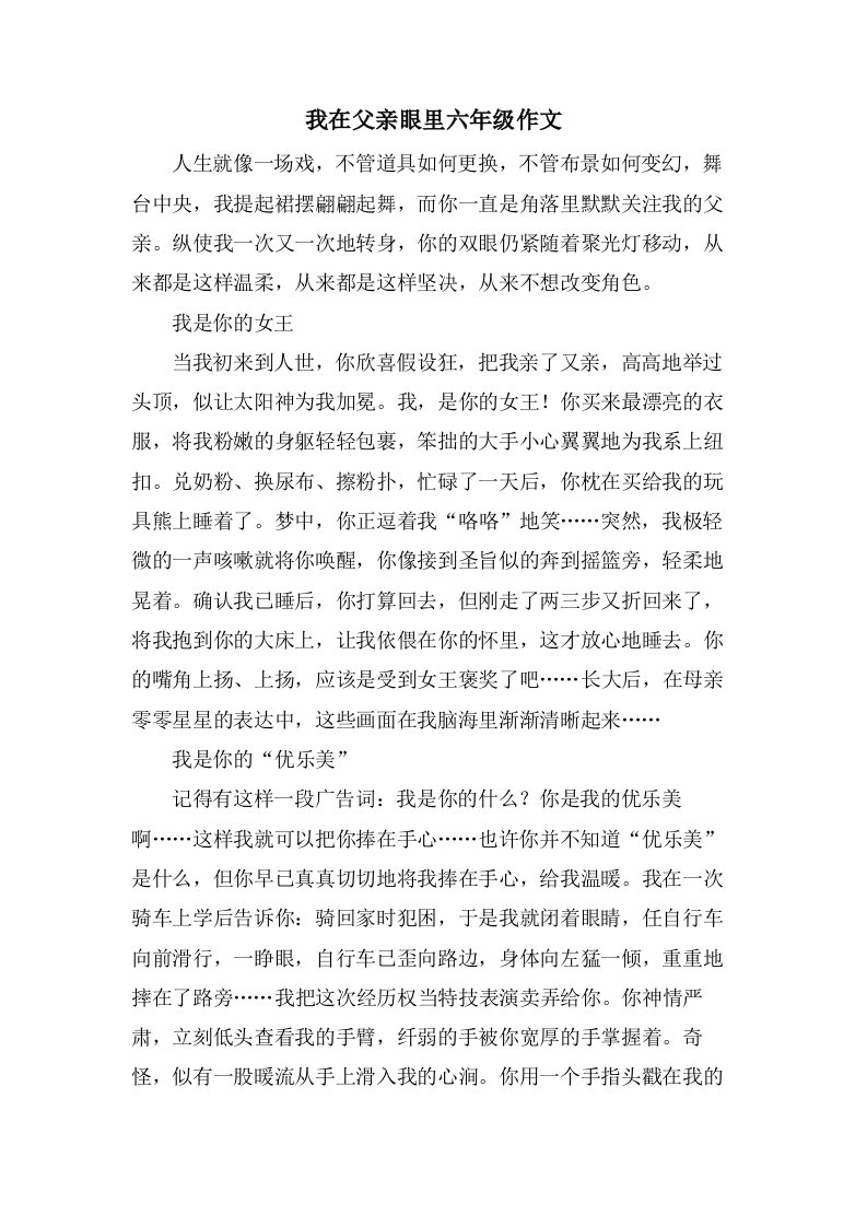 我在父亲眼里六年级作文