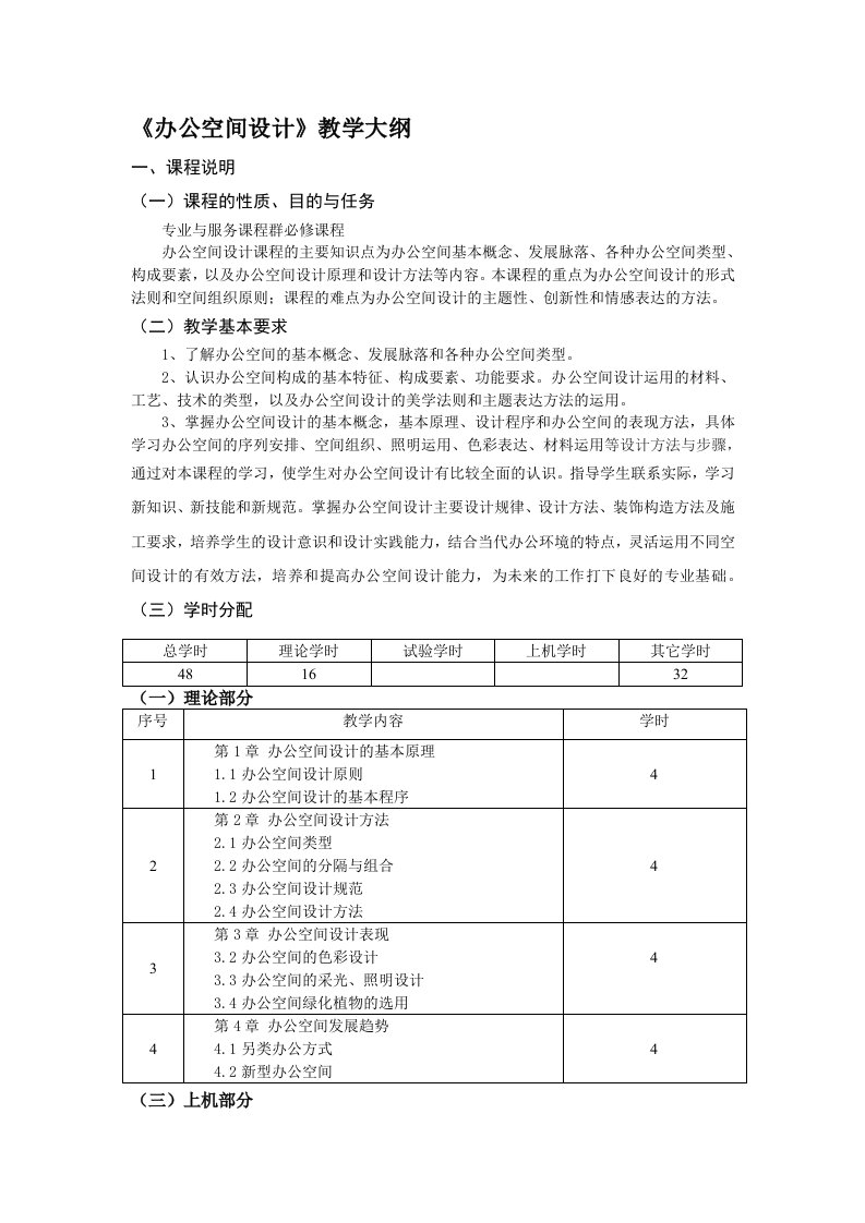 《办公空间设计》教学大纲