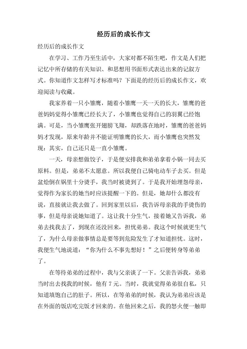 经历后的成长作文