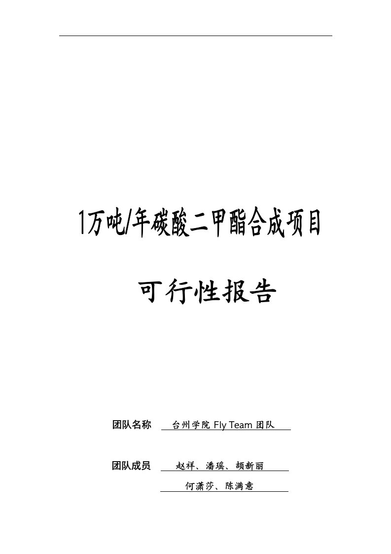 年产1万吨碳酸二甲酯合成项目可行性研究报告－精品完整版