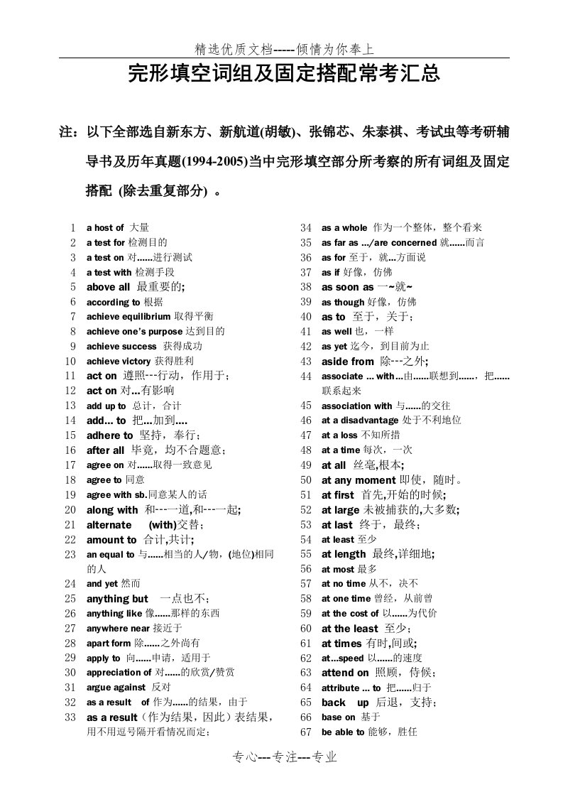 专四完形填空词组及固定搭配常考汇总(共6页)