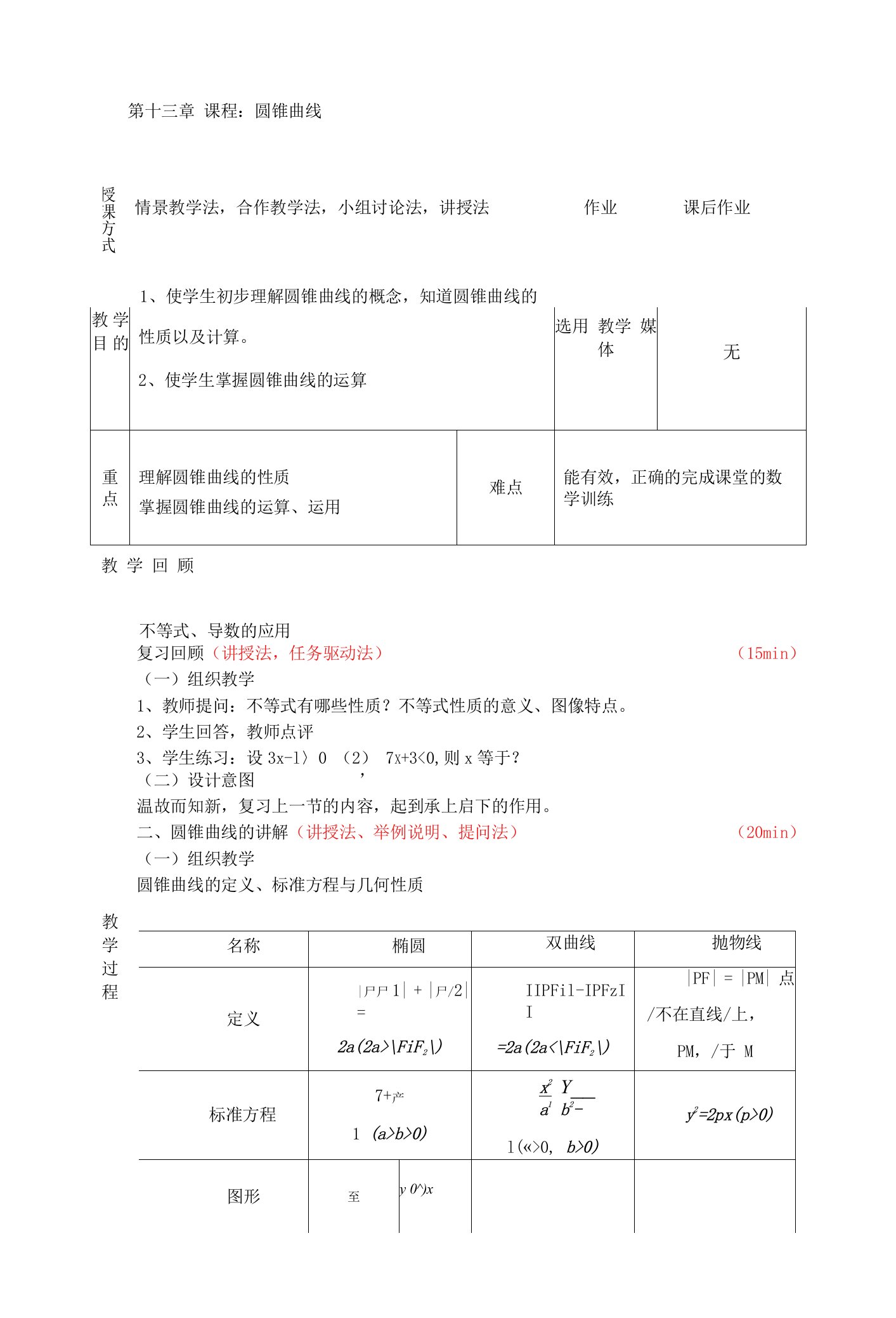 圆锥曲线教案