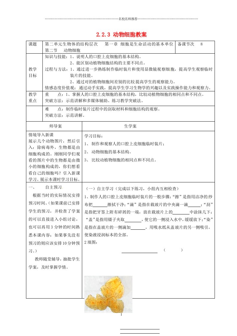 湖南省怀化市通道侗族自治县第一中学初中七年级生物上册