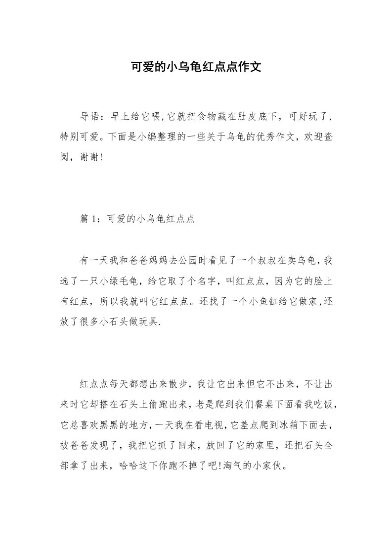 可爱的小乌龟红点点作文