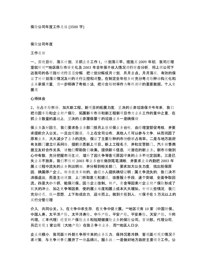 保险公司年度工作总结3500字