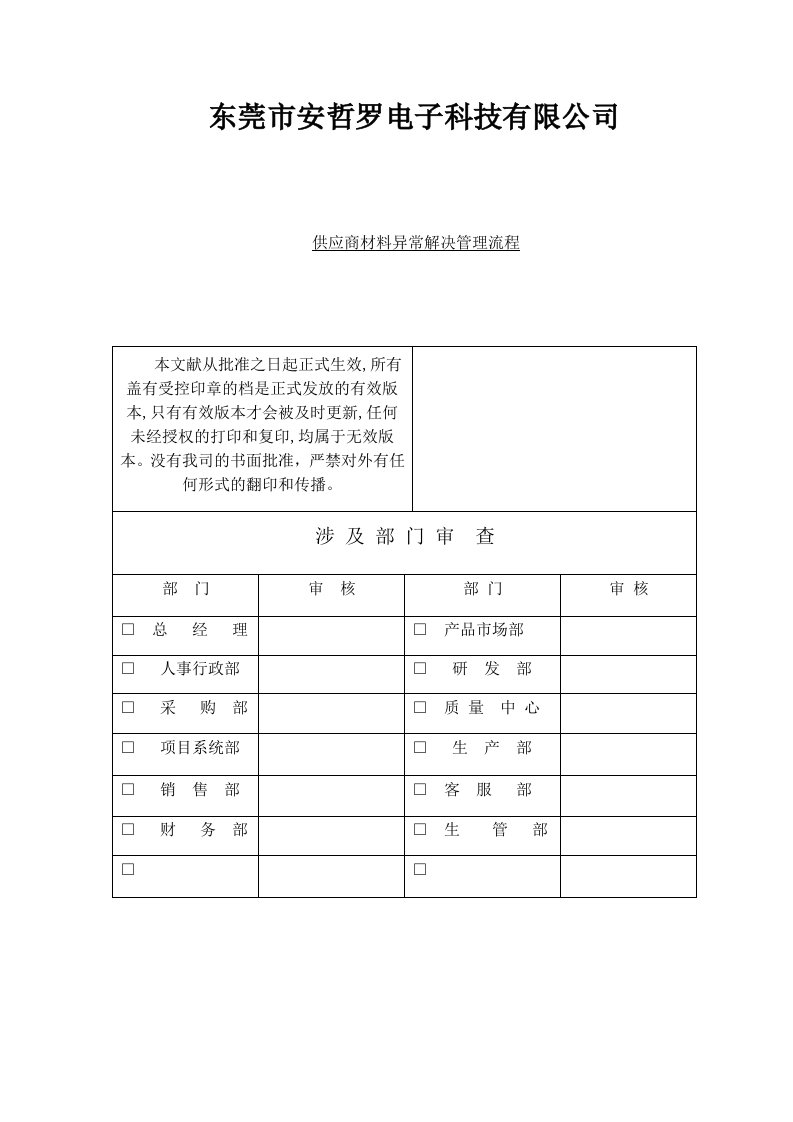 供应商来料异常处理程序