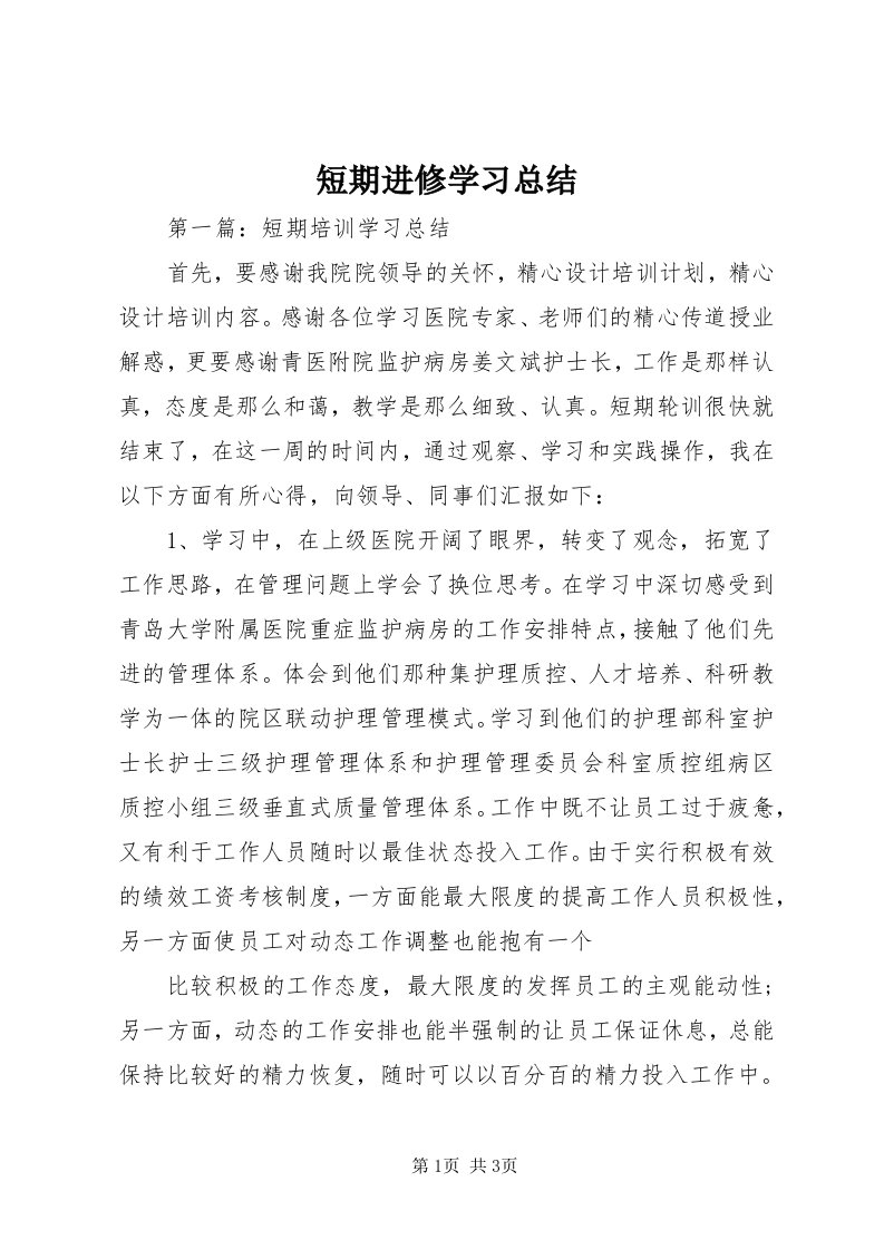 短期进修学习总结