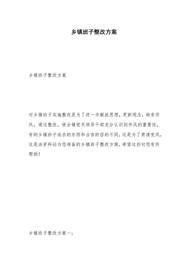 乡镇班子整改方案