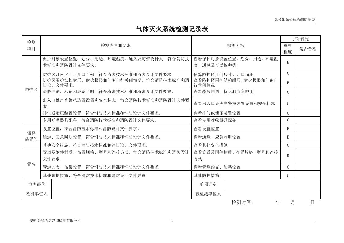 9、气体灭火系统检测记录表(GA-503)(GA-836)