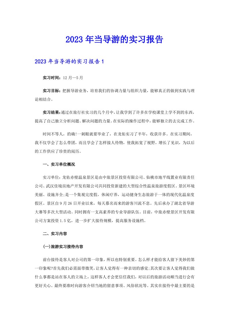 【多篇】2023年当导游的实习报告