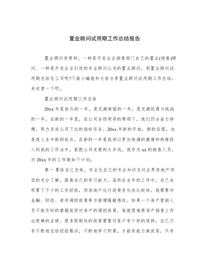 置业顾问试用期工作总结报告