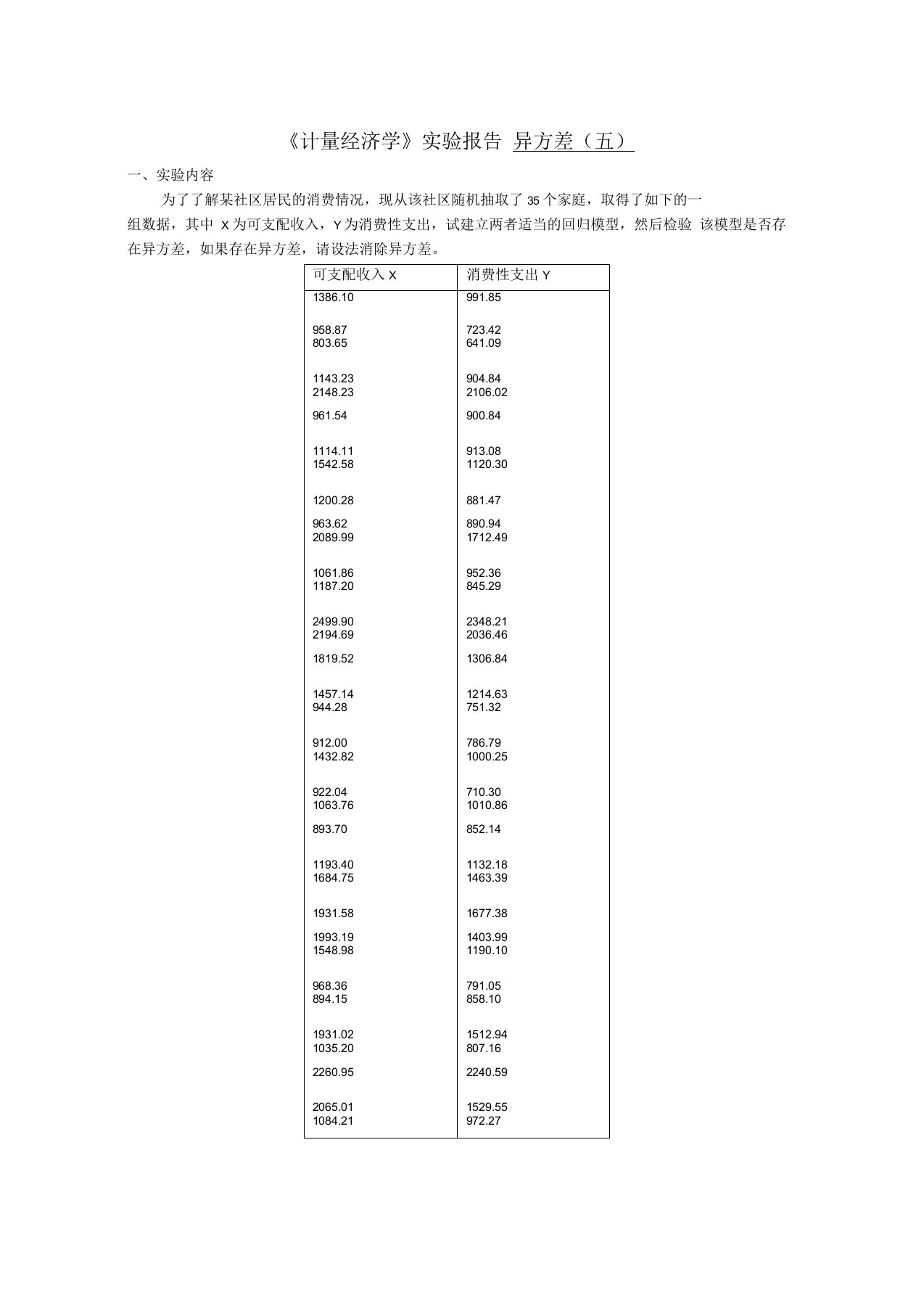 计量经济学实验报告--异方差