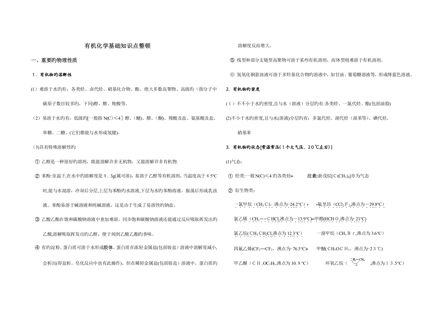 2023年选修有机化学基础知识点整理分析