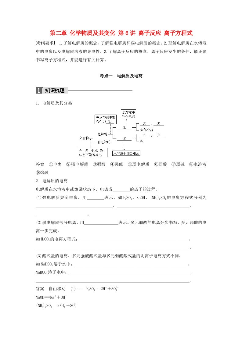 高考化学大一轮学考复习考点突破第二章化学物质及其变化第6讲离子反应离子方程式检测新人教版