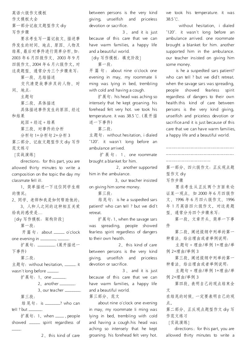 大学英语六级作文模板大全(完整版)[整理]