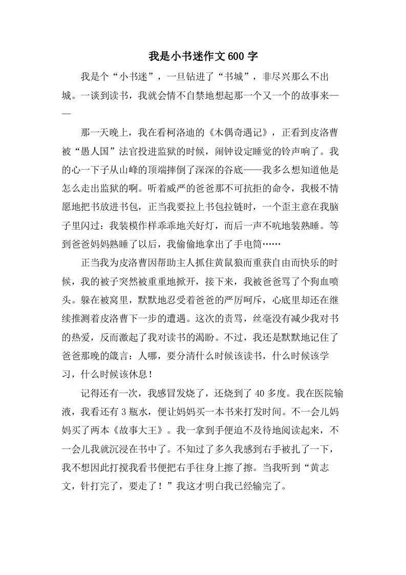 我是小书迷作文600字