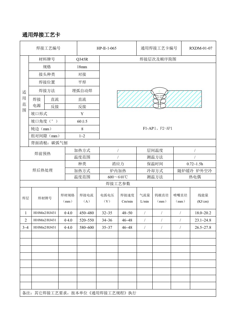 通用焊接工艺卡