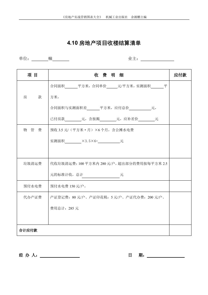 4.10房地产项目收楼结算清单