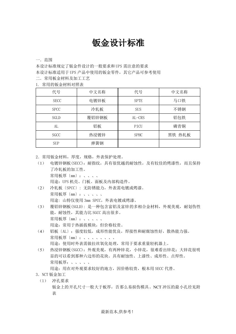 钣金设计规范(最新参考版)