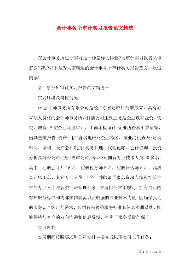 会计事务所审计实习报告范文精选