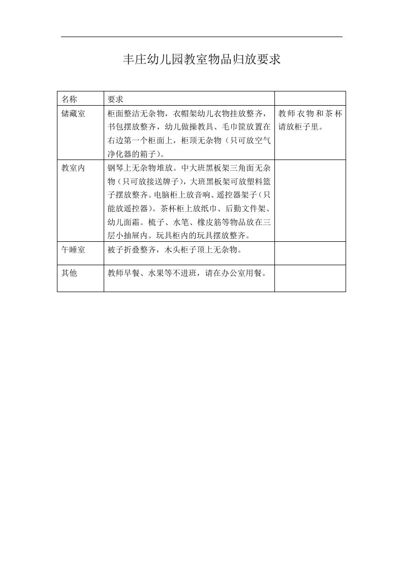 精品文档丰庄幼儿园教室物品归放要求