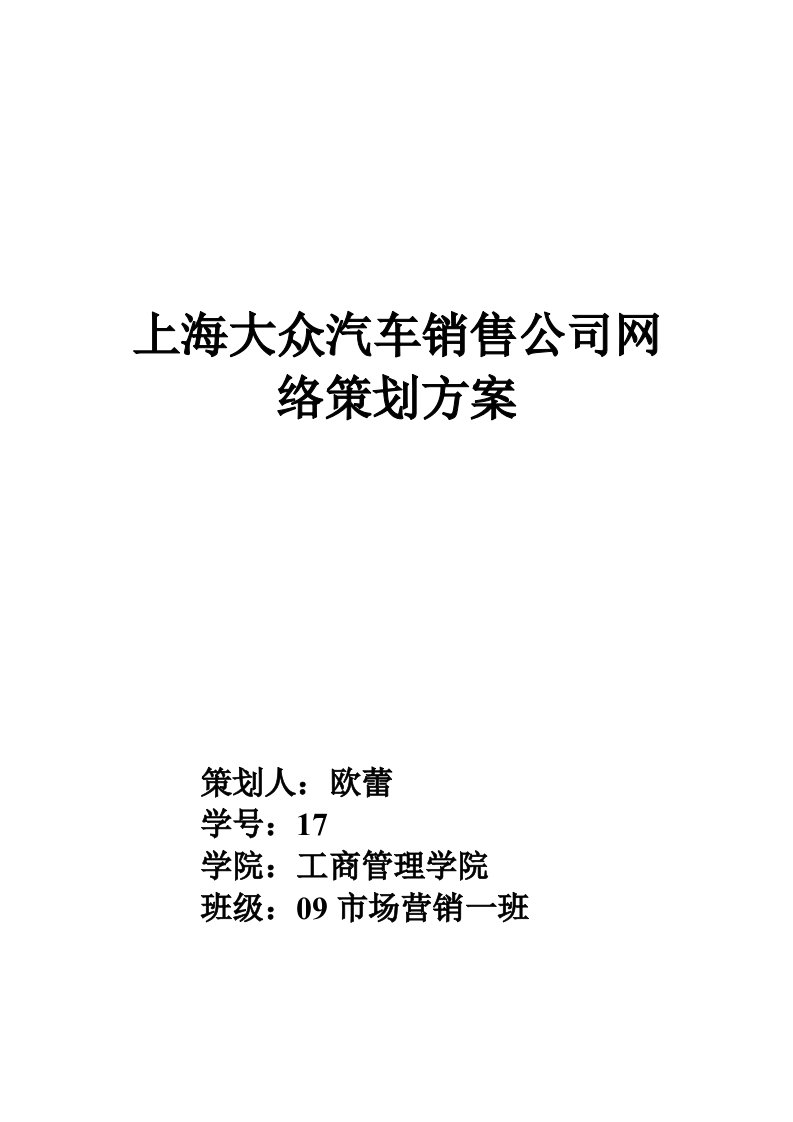 上海大众汽车销售公司网络策划方案