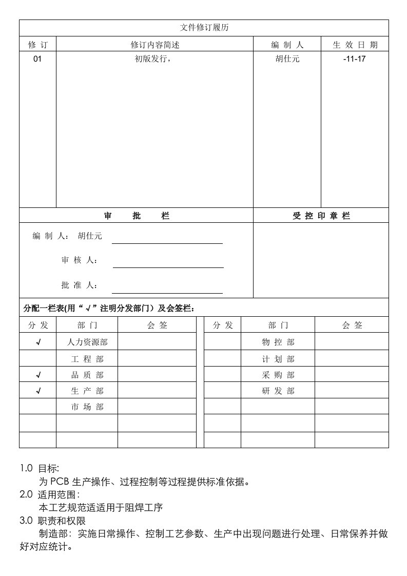 2021年PCB阻焊岗位职责说明书