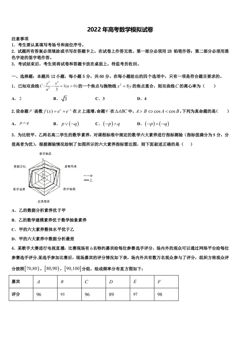 2021-2022学年陕西省合阳县黑池中学高三最后一模数学试题含解析