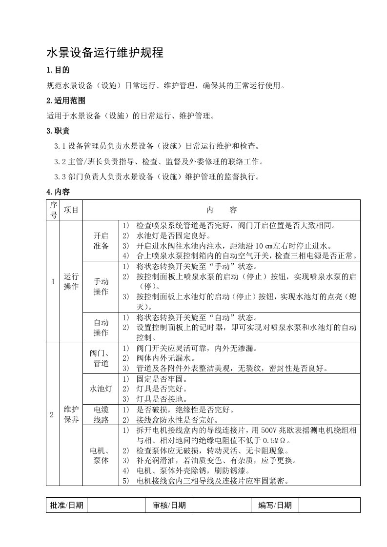 水景设备运行维护规程