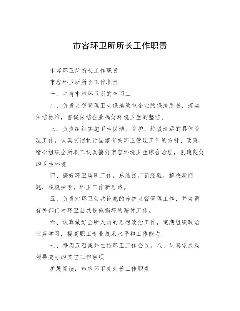 市容环卫所所长工作职责