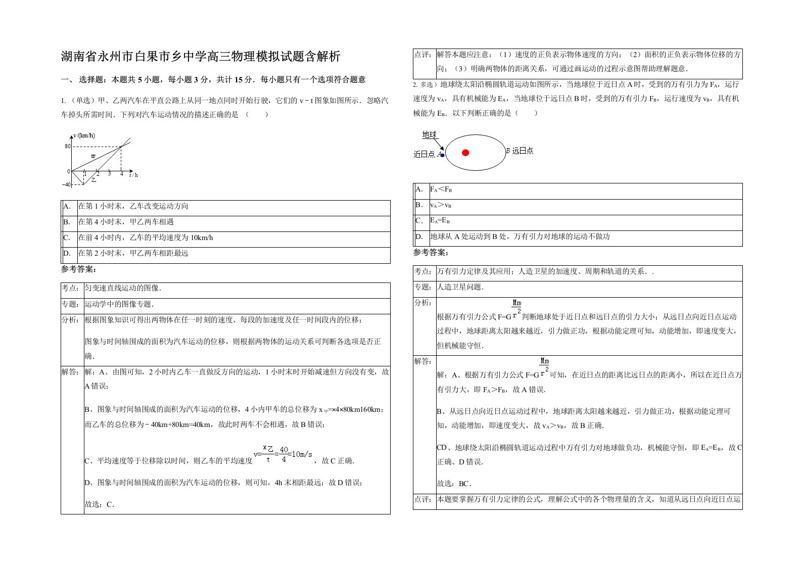 湖南省永州市白果市乡中学高三物理模拟试题含解析