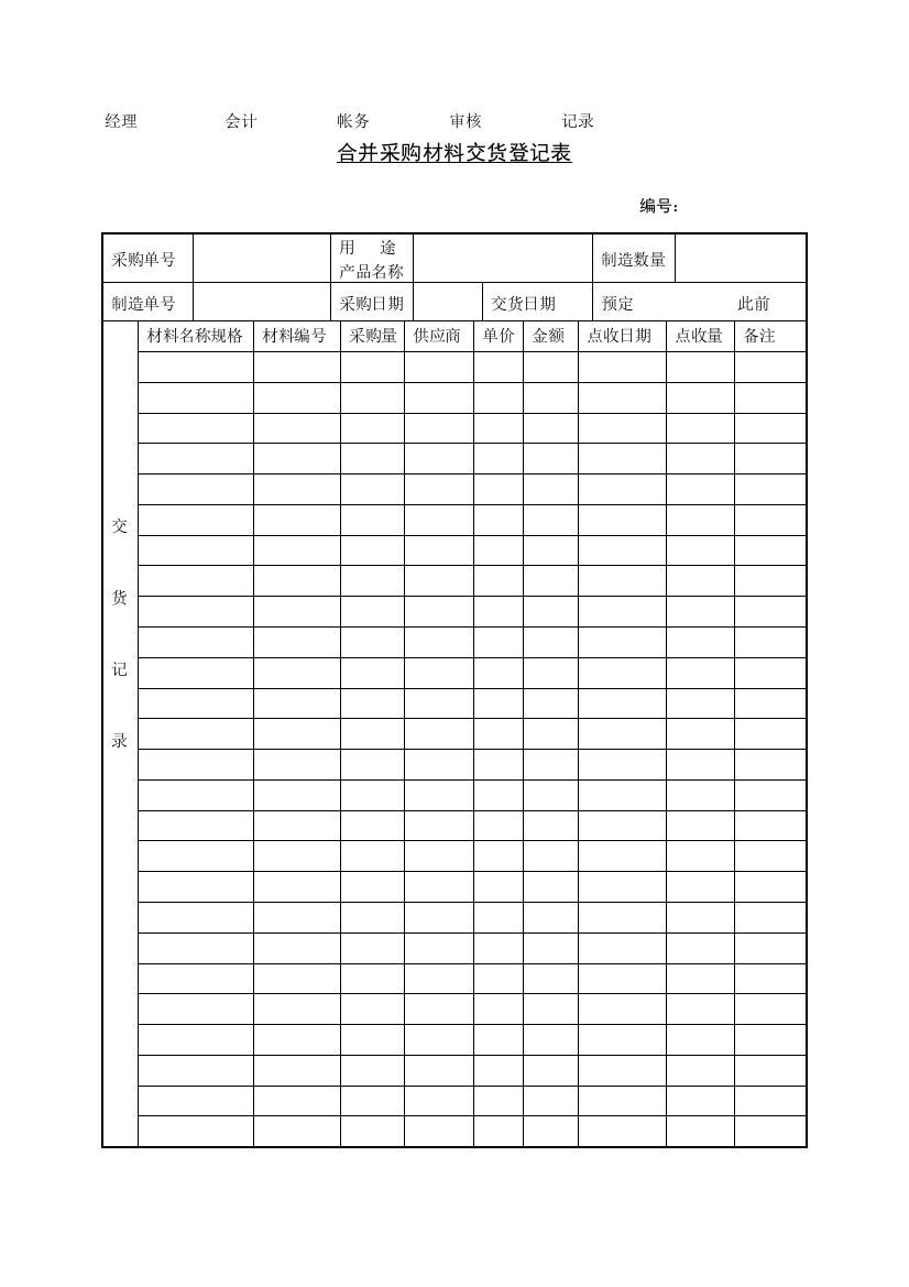 成批采购材料交货记录表样本