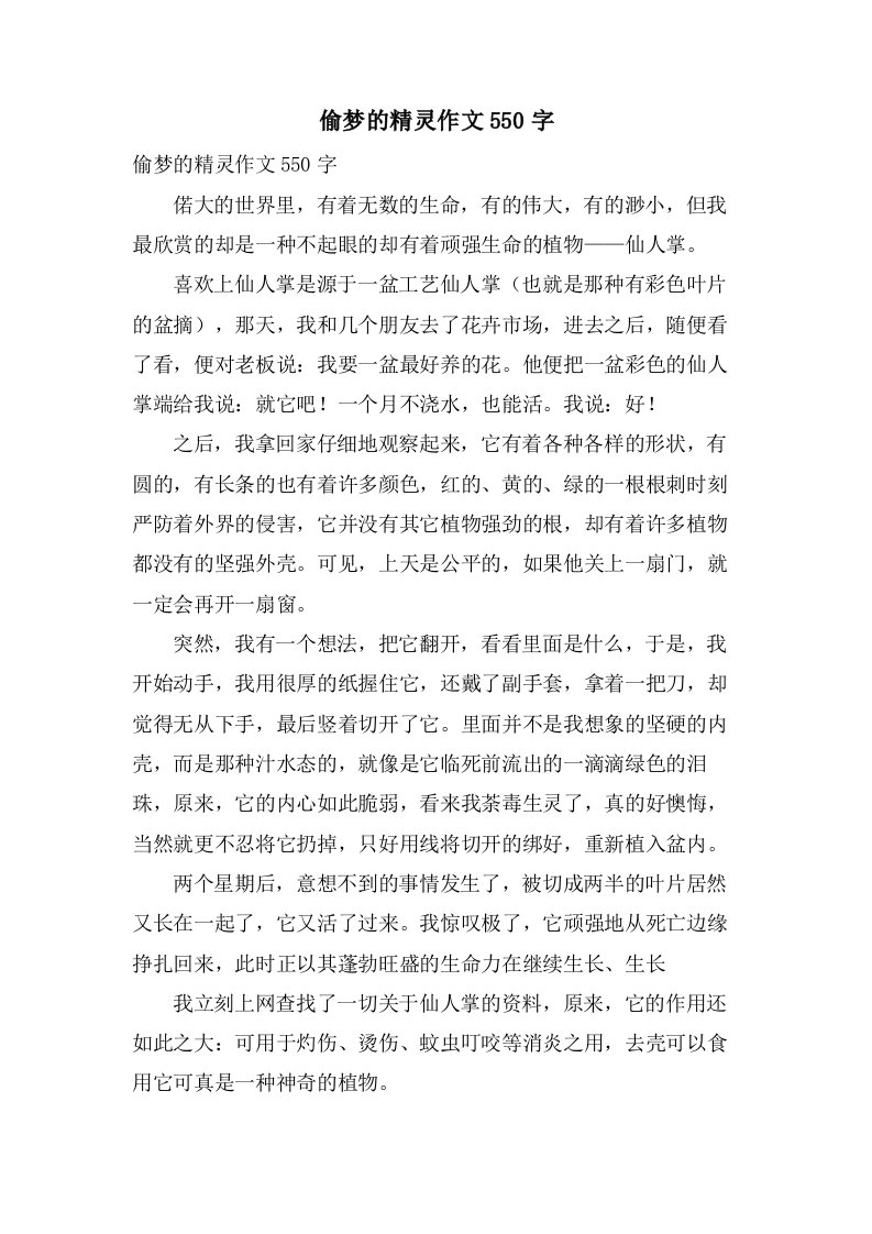 偷梦的精灵作文550字