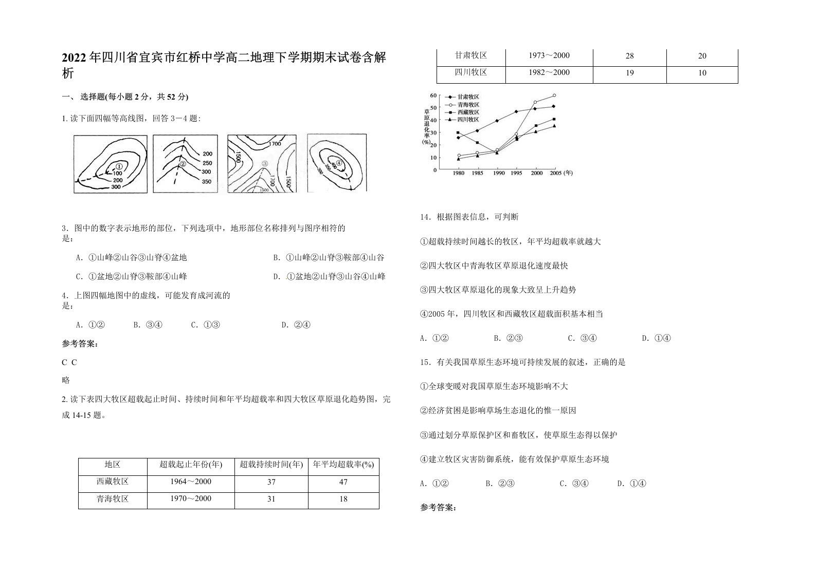 2022年四川省宜宾市红桥中学高二地理下学期期末试卷含解析