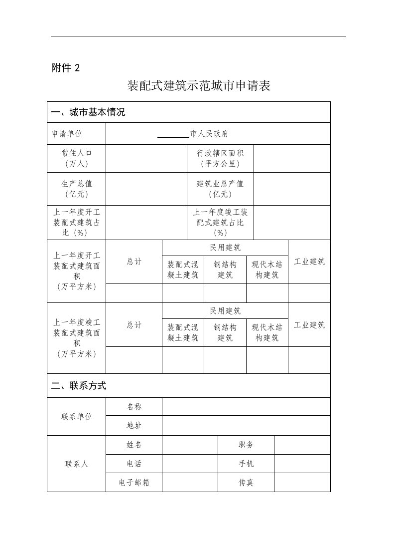 装配式建筑示范城市申请表、申报书（内容要点）