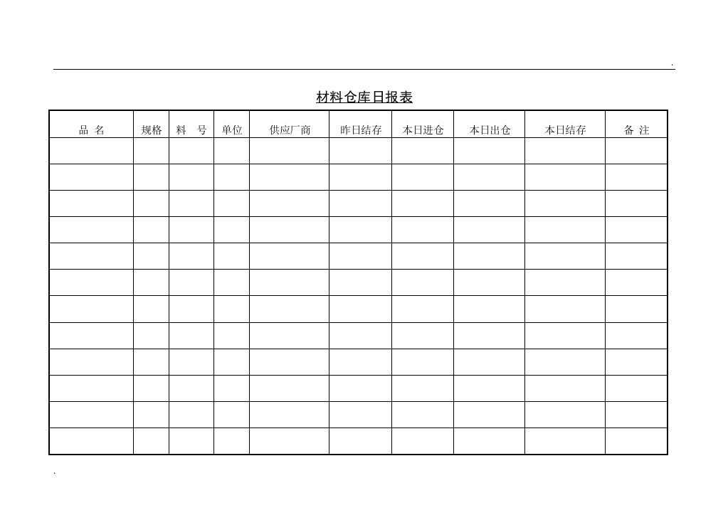 材料仓库日报表